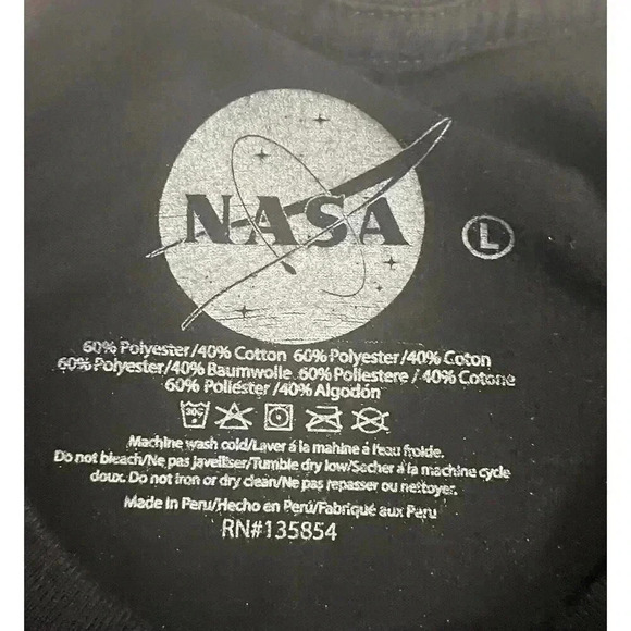 NASA Logo Black Men’s Large Long Sleeve T-Shirt Printed Sleeve Authentic NASA - Picture 6 of 6